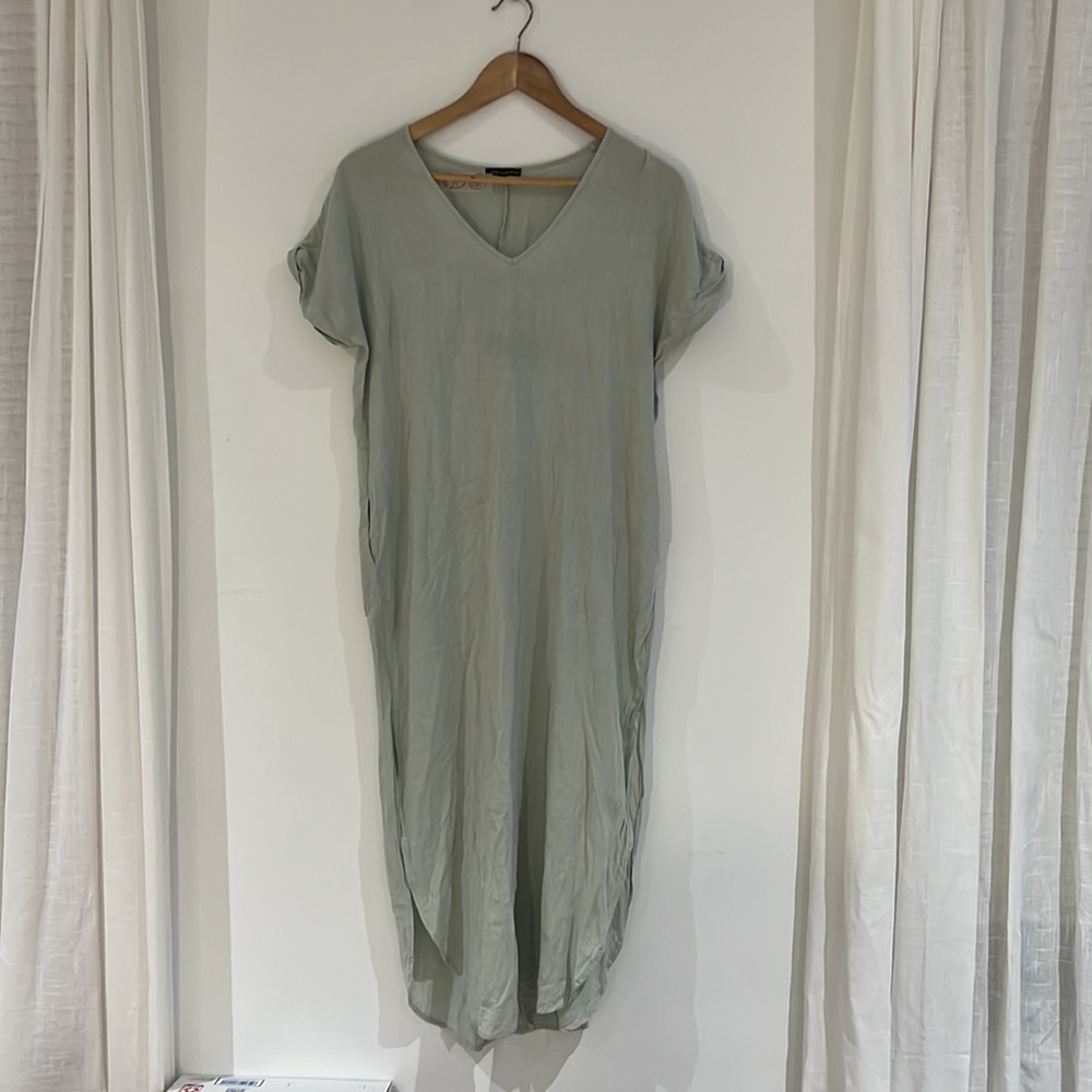 Sage green dress with pockets